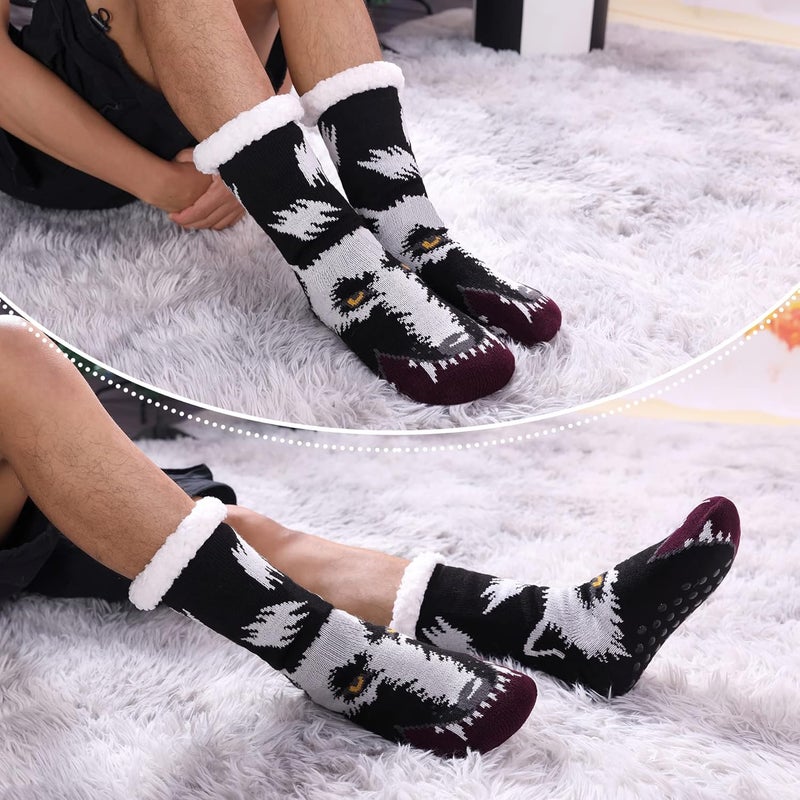 LINEMIN Mens Warm Slipper Socks Soft Cozy Fuzzy Fleece-Lined Winter Non Slip Indoor Christmas Socks - Image 2